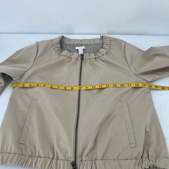 Chico's 1 US 8/M Tan Ruched Collar Bomber Jacket Full Zip Lined Lightweight - Picture 5 of 9